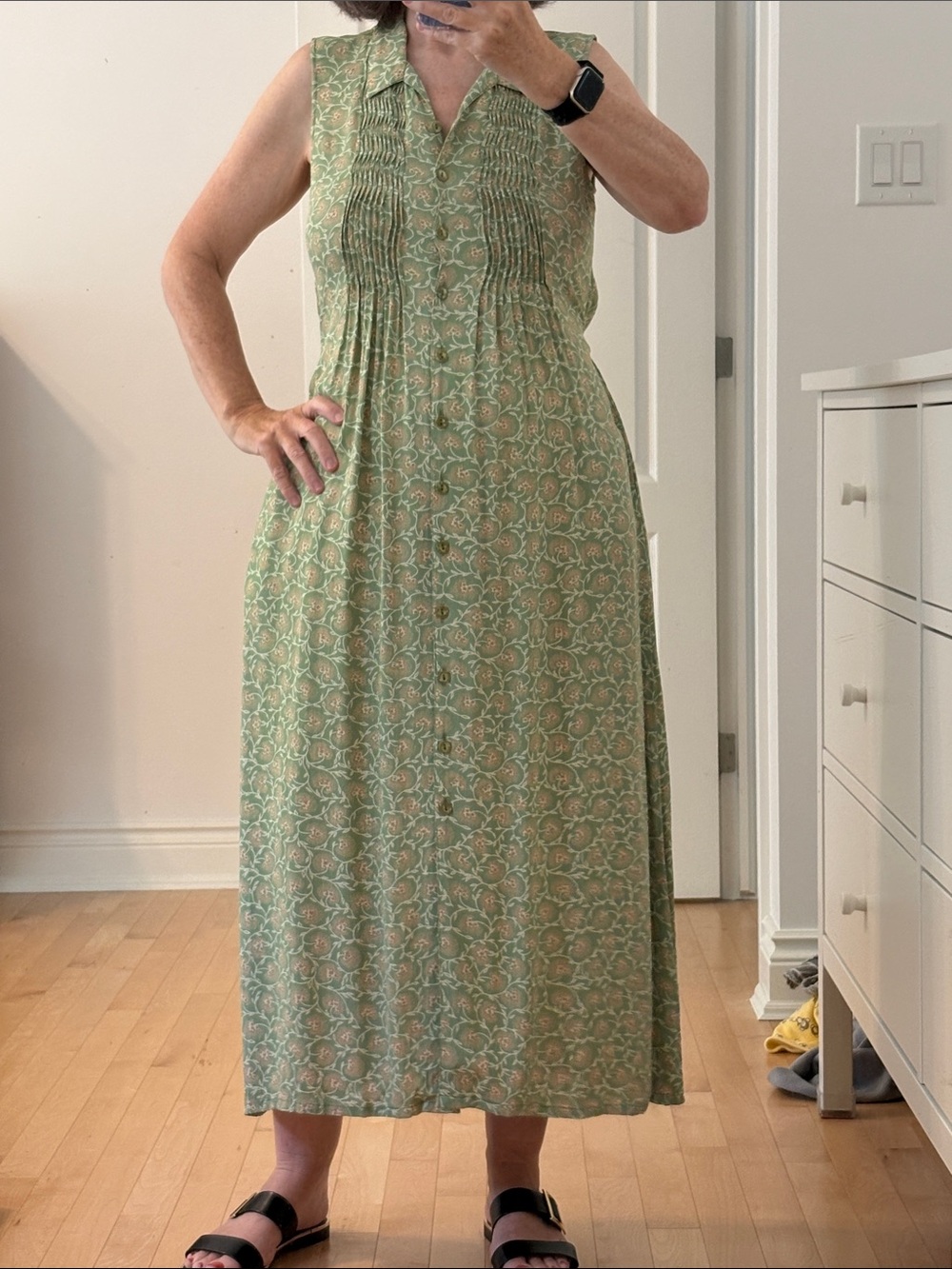 April Cornell Sage Green Floral Pintuck Maxi Dress - Picture 7 of 11